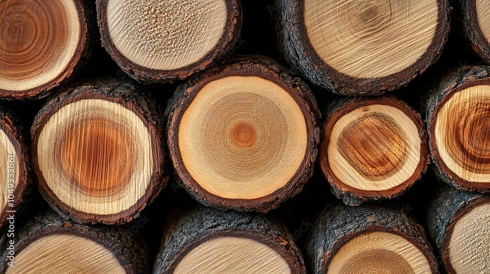 Poster closeup view of natural timber logs showing intricate growth rings and texture : generative ai