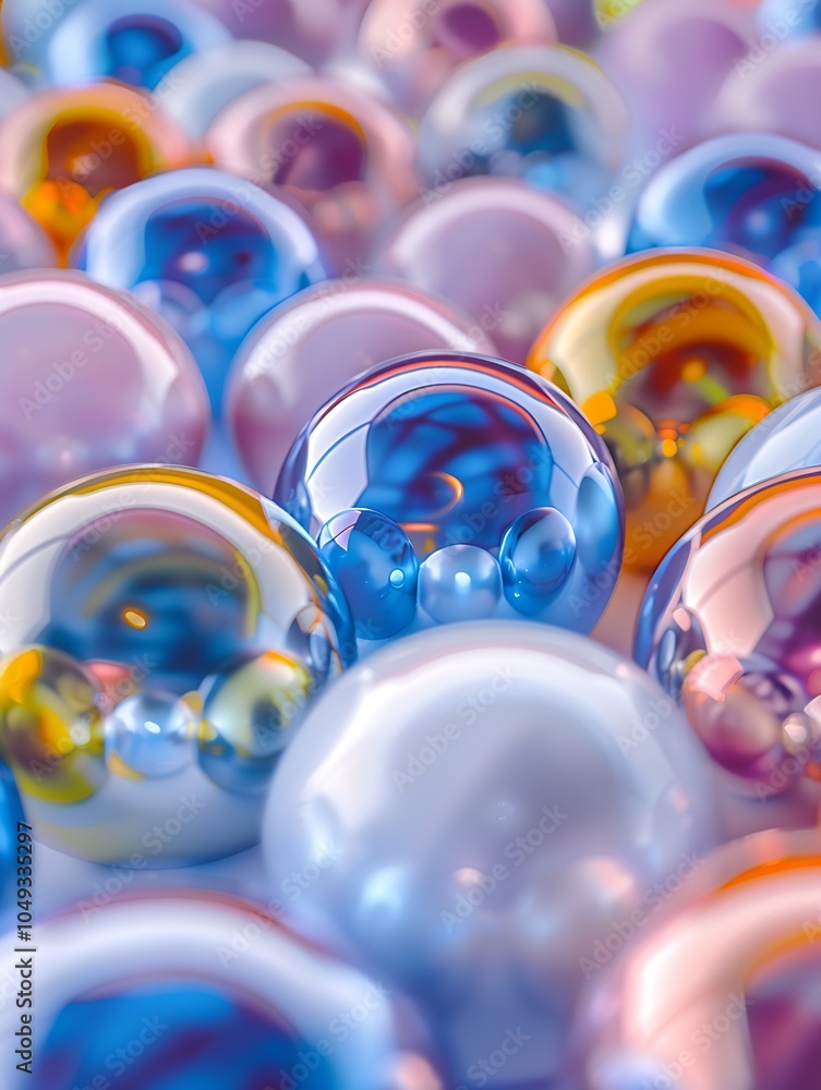 Poster Mesh of Multicolored Soap Bubbles with Reflective Qualities Creating a Surreal Visual Display : Generative AI