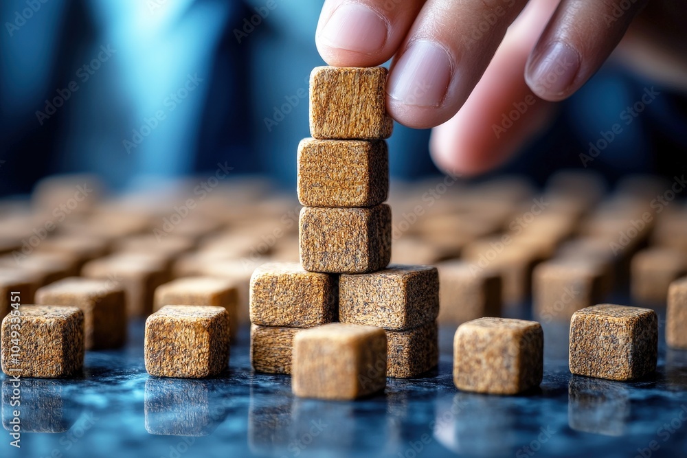 Poster human resource management concept with building blocks