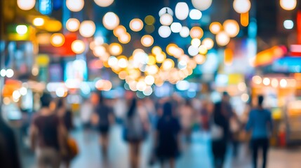 Bustling City Street at Night with Vibrant Lights and Blurred Movement Captures Urban Energy : Generative AI