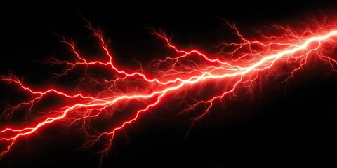 Red lightning striking on a dark black background, thunderstorm, dramatic, powerful, electricity, stormy, energy