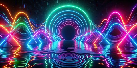 Fluid neon shapes creating a dazzling display, ideal for any EDM event or visual performance. animation loop in 4K , Neon, Shapes