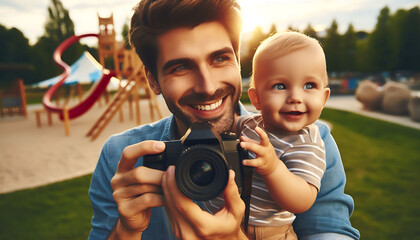 A joyful family moment with a parent and child enjoying time together in the park