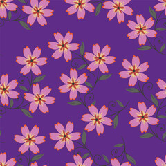 Vintage seamless floral pattern. Liberty style background of small lilac and white flowers. Small flowers scattered over a beige background