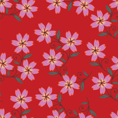 Seamless floral pattern, liberty ditsy fabric, textile print in country, folk motif. Simple botanical design of small hand drawn flowers, tiny leaves, random bouquets on a blue. Vector illustration.