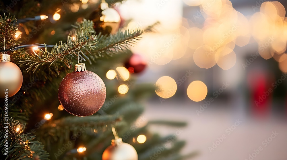 Poster luminous christmas tree with rustic ornaments and twinkling lights in cozy night setting : generativ
