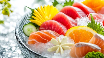 Elegant Sashimi Selection on Dining Table Setup