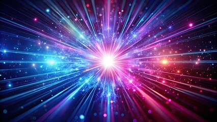 Glowing pink, purple, and blue particles exploding with light ray beam effect, Glow, pink, purple, blue, particles