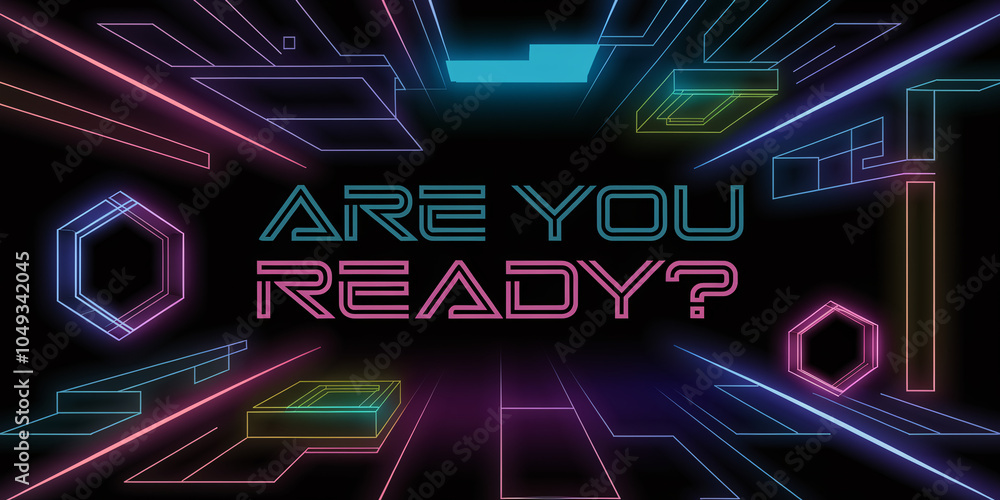 Aufkleber neon grid and geometric shapes with 
