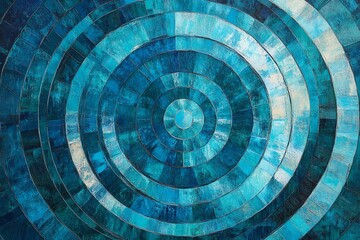Motif circulaire en mosaïque bleue avec effet de profondeur concentrique

