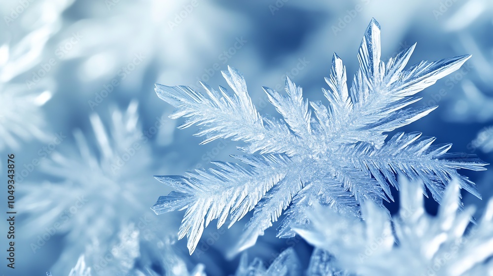 Poster Macro Shot of Exquisite Frosty Snowflake Resting on Winters Snowy Surface : Generative AI