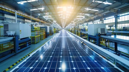 Obraz premium Solar Panel Manufacturing Line in a Modern Factory
