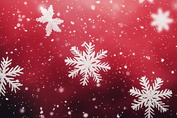 Winter Snowflakes on Red Background Perfect for Christmas Seasonal Designs and Decorations : Generative AI