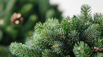 Vibrant Evergreen Pine Tree Branches with Rich Green Needles Closeup in Winter Setting : Generative AI