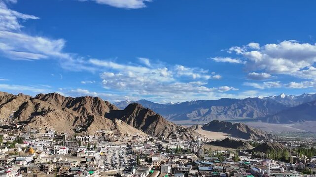 High view of city Leh district is a district in the union territory of Ladakh, a territory administered as part of India