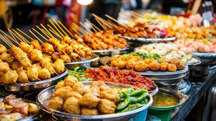 Fototapeta premium Warm Fried Treats at Bustling Food Festival Market