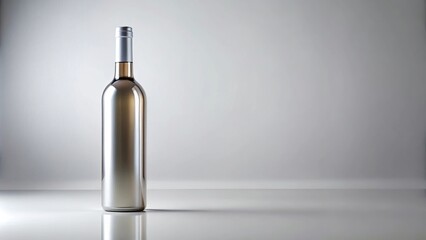 Modern wine bottle with a minimalist white background and silver foil details, simple elegance, sophisticated packaging, premium wine bottle, wine label