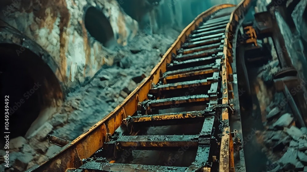 Poster automated conveyor belts transporting shiny zinc ingots through an industrial factory setting for ef