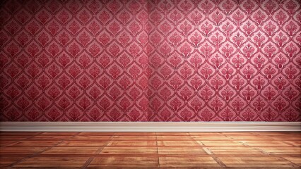 red and soft pink patterned wall with dark brown floor with depth of field