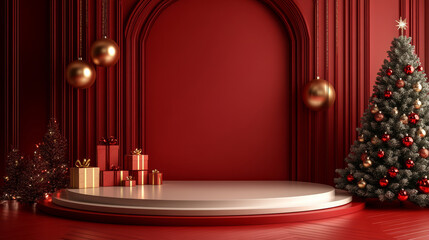 Background of Christmas themed e-commerce product exhibition booth