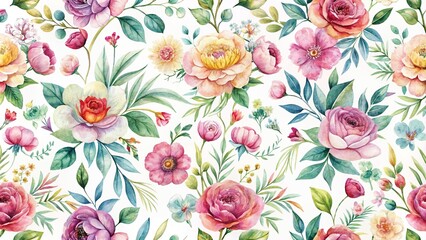 wild flower watercolor pattern tileable seamless texture on white background great for floral wallpaper