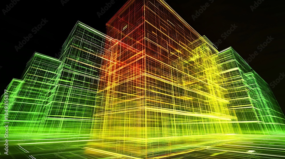 Poster futuristic landscape with neon elements and structures