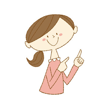 recommend clip art: 両手で上方を指さす笑顔の女性