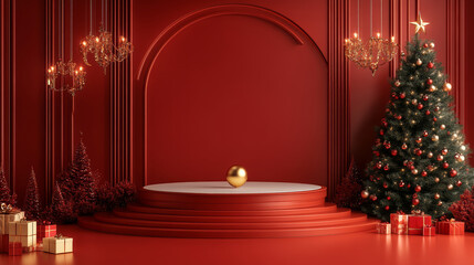 Background of Christmas themed e-commerce product exhibition booth