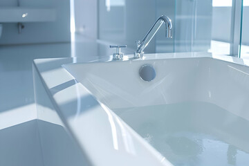 Fototapeta premium Modern Bathroom Design with a Serene Bathtub, merging luxury, comfort, and functionality