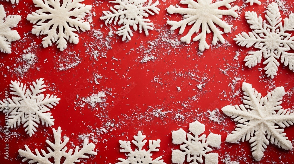 Aufkleber snowflakes in unique patterns adorning a bright red background for festive season : generative ai