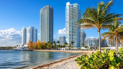 Fototapeta premium Coastal High Rise Luxury Living with Scenic Beachfront View : Generative AI