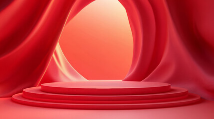 3D rendering of festival themed e-commerce product booth background with red background