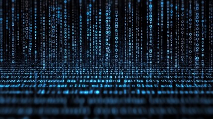 world of binary code with blue digital numbers, forming an fantasy data matrix, symbolizing technology data flow and cyber security