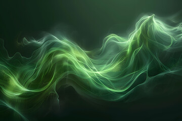 In a mesmerizing display, graceful green wisps of light swirl against a dark background, creating a mystical and captivating visual effect that is both surreal and ethereal