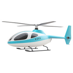 Stylized Blue and White Helicopter on Transparent Background with Futuristic Design

