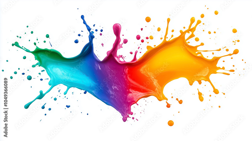 Poster bright splashes of paint burst across a white canvas, illustrating an explosion of color and artisti