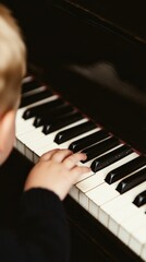 Fototapeta premium family gathering around an old piano, the father playing softly while the mother and children listen with smiles.
