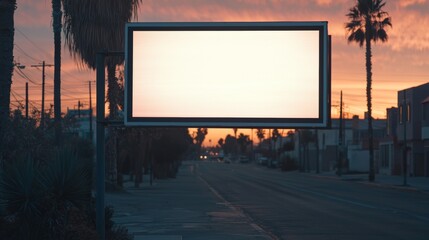 Obraz premium Empty Billboard Under Vibrant Sunset Sky