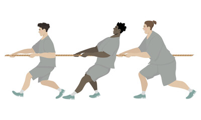 Vector illustration of a team tug of war competition on a white background 