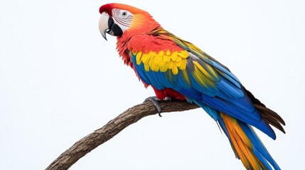Fototapeta premium Colorful Scarlet Macaw Parrot Perched on Branch with White Background