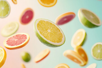 multiple CITRUS ORANGE  LEMON  grapefruit on the plain PASTEL background	