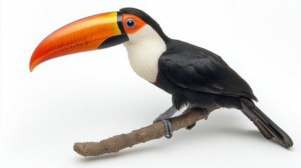 Naklejka premium Black Mandibled Toucan Bird Perched on Branch Isolated on White Background