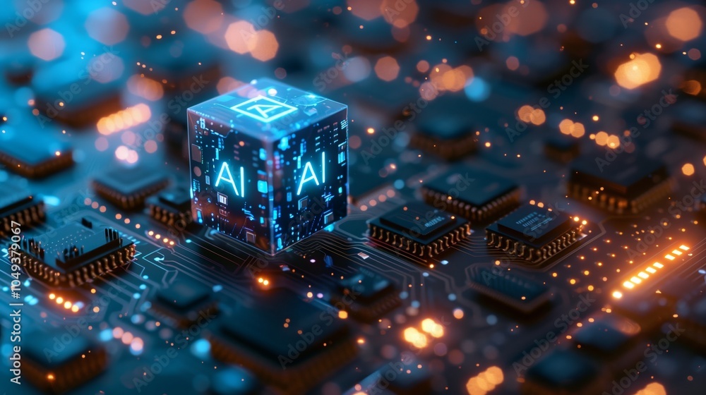 Aufkleber a blue cube with glowing lights and the letters 