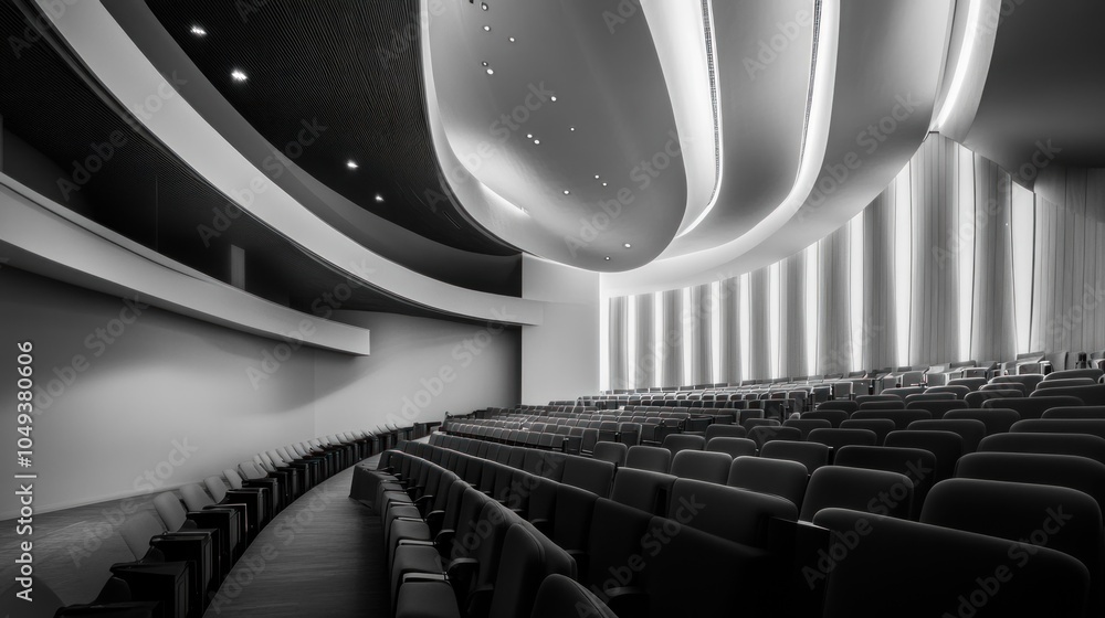 Aufkleber a modern auditorium featuring curved architecture and rows of seating for events and performances.