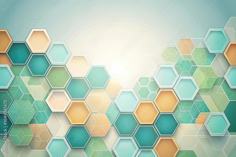 Poster geometric abstract design with hexagonal shapes in a soothing color scheme, contemporary aesthetic, 