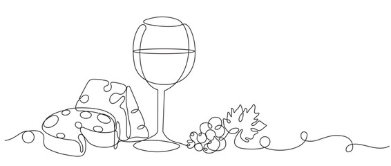 continuous line drawing of wine glass and cheesecake with pretty ribbon