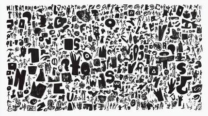 Abstract Hand Drawn Doodle Pattern Black   White Texture