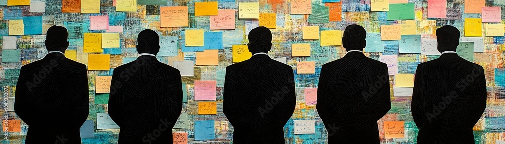 Poster hr managers organizing team tasks with sticky notes