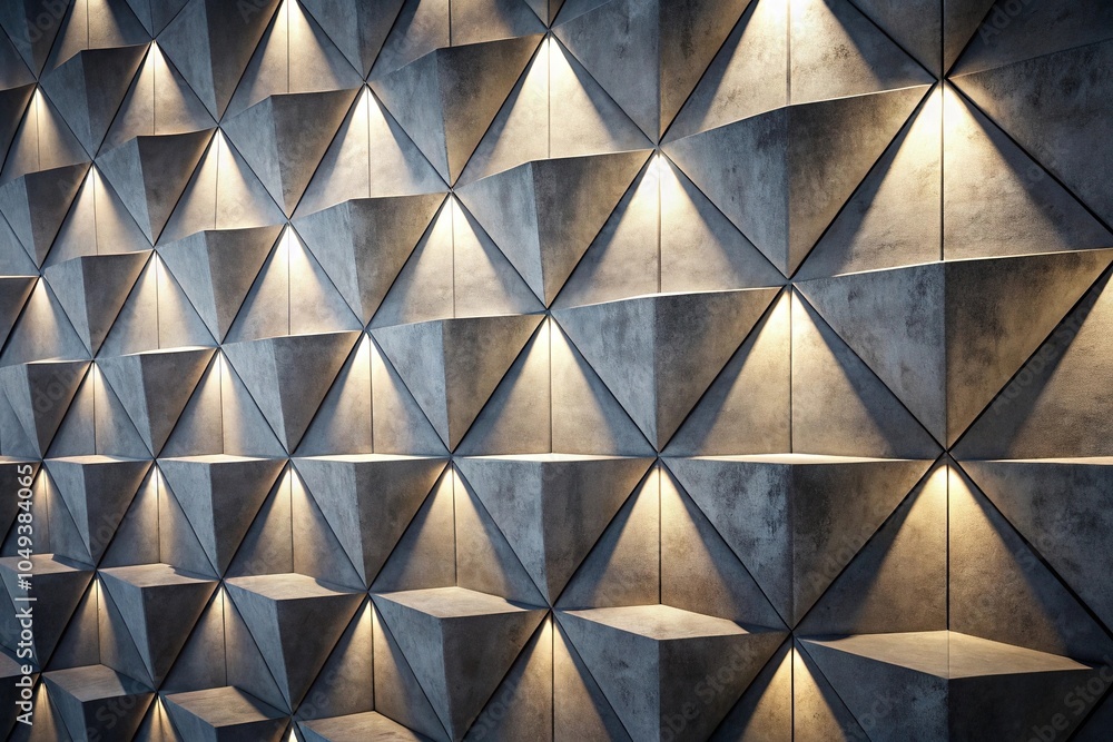 Poster modern concrete wall with spotlight effect casting triangular shadow on smooth surface, with depth o