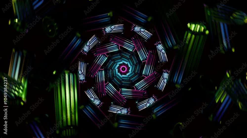 Poster pulsating neon colors in an animation, ideal for vj backgrounds and parties